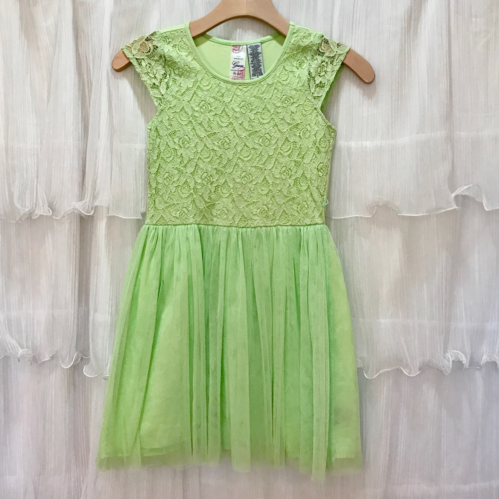 Guess Girls Size 10 Ballerina Lace Dress in Green